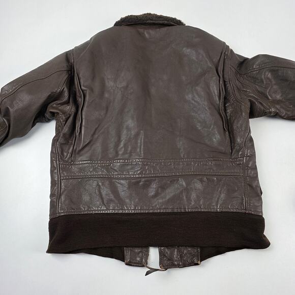VINTAGE Brill Bros G-1 Flight Jacket Mens 42 Brown Leather Mouton Collar USN 80s - Picture 14 of 16